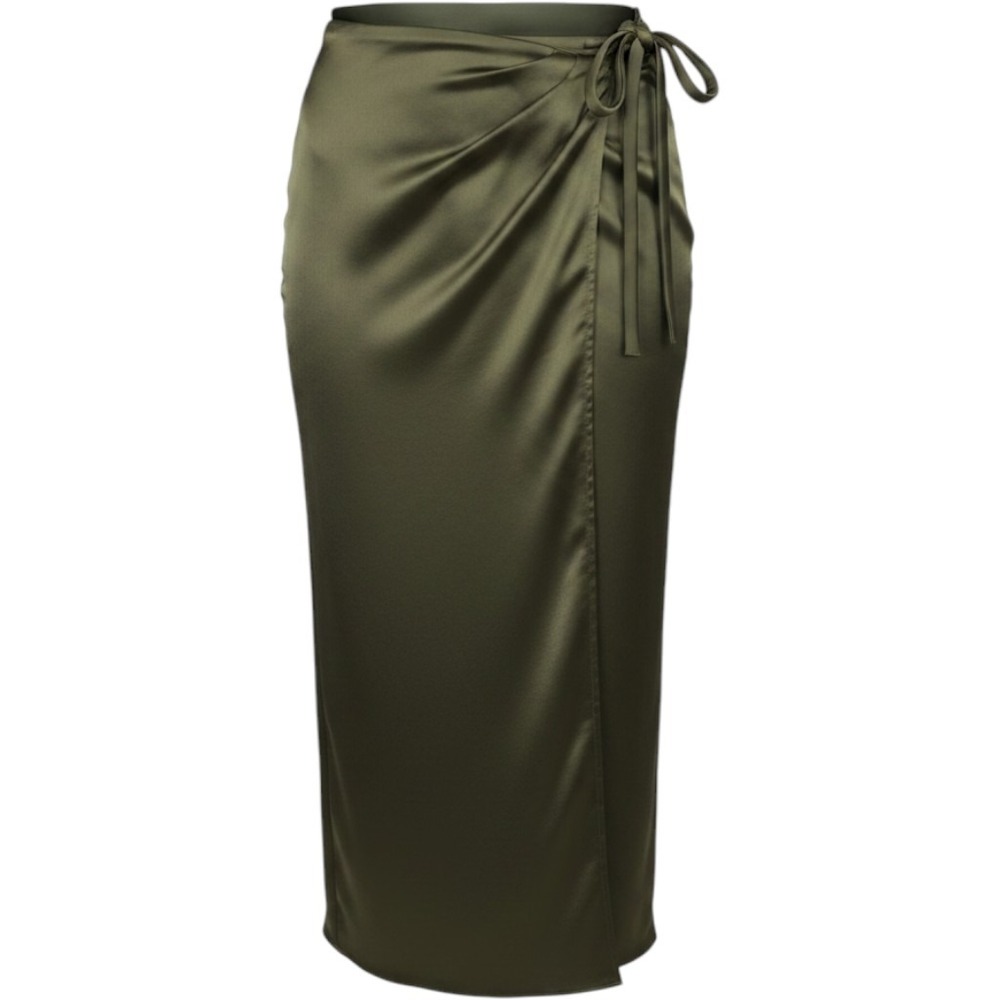 Antonio Melani Elizabeth Damrich Annie Draped Satin Wrap Midi Skirt Green 2